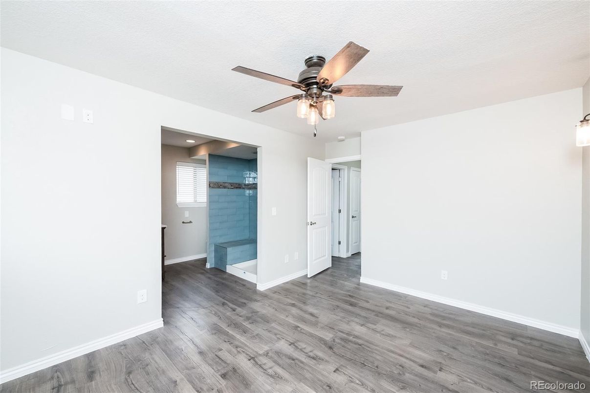Bathroom, Empty room, Interior, Recessed Lighting, Wood Texture Flooring