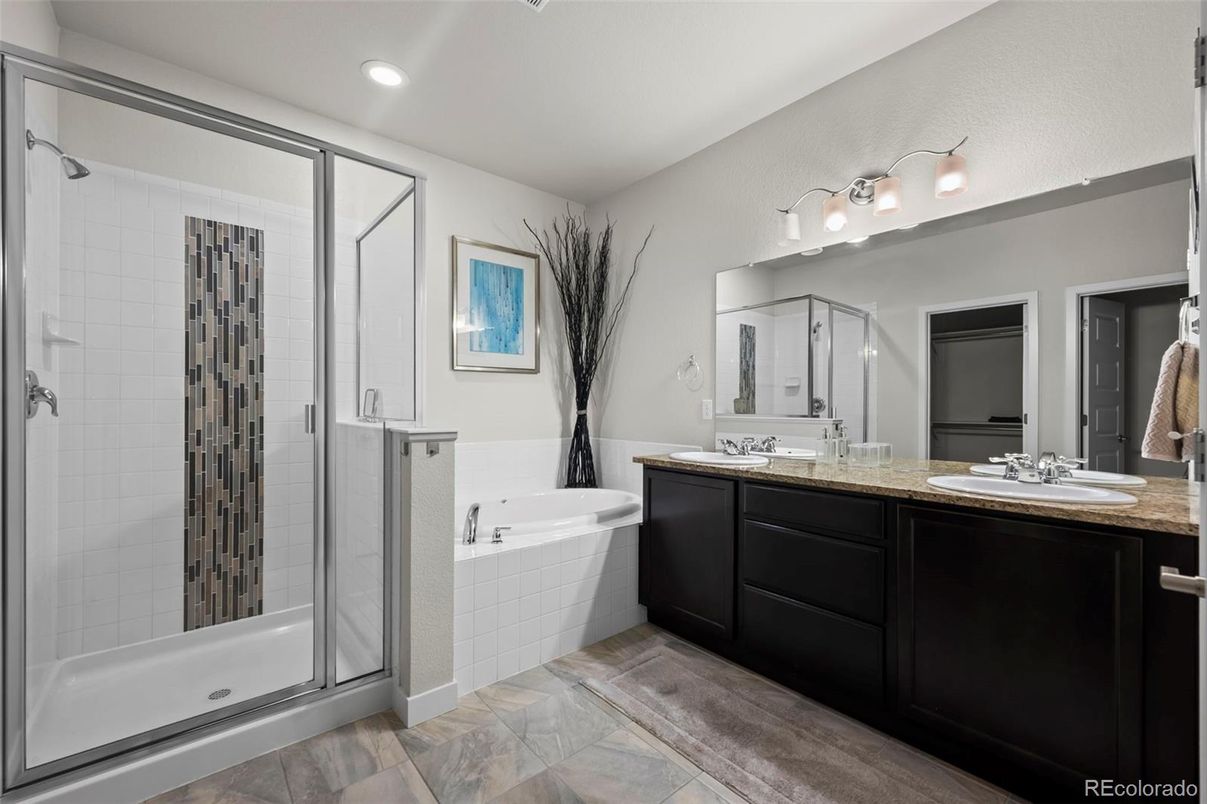 Bathroom, Dual Sink Vanities, Glass Shower, Interior, Recessed Lighting