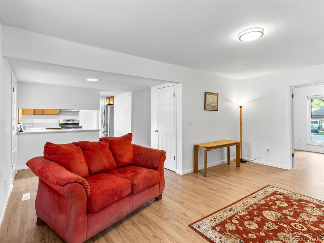 Interior, Kitchen, Living room, Stainless Steel Appliances, Wood Texture Flooring