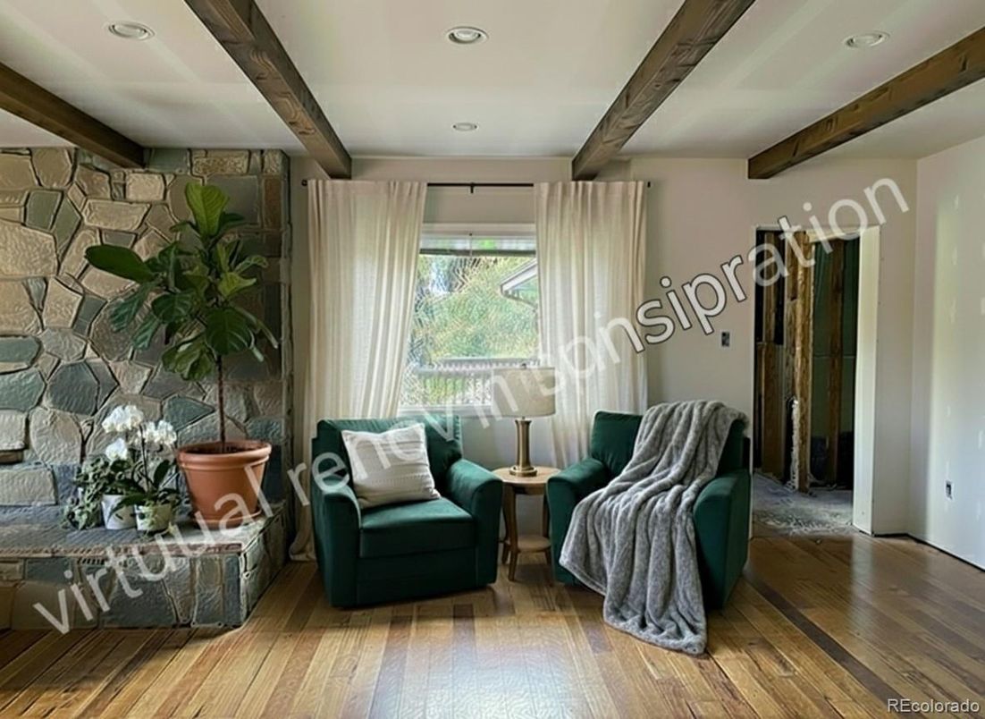 Interior, Recessed Lighting, Stone Walls, Wooden Beams, Wood Texture Flooring