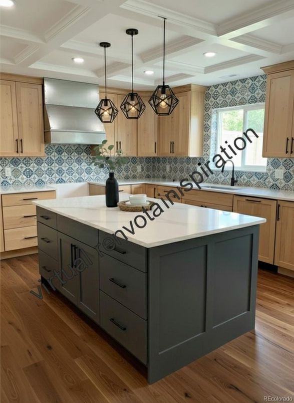 Interior, Kitchen, Pendant Lights, Recessed Lighting, Wood Texture Flooring