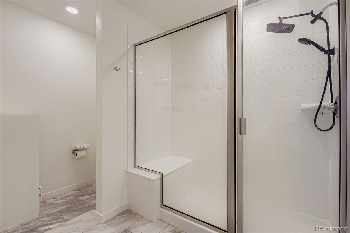 Bathroom, Glass Shower, Interior, Marble, Recessed Lighting