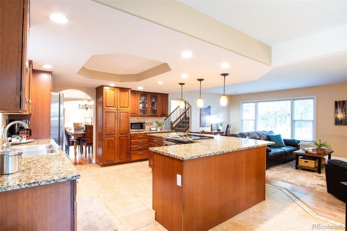 Dining room, Interior, Kitchen, Living room, Pendant Lights, Recessed Lighting, Stainless Steel Appliances