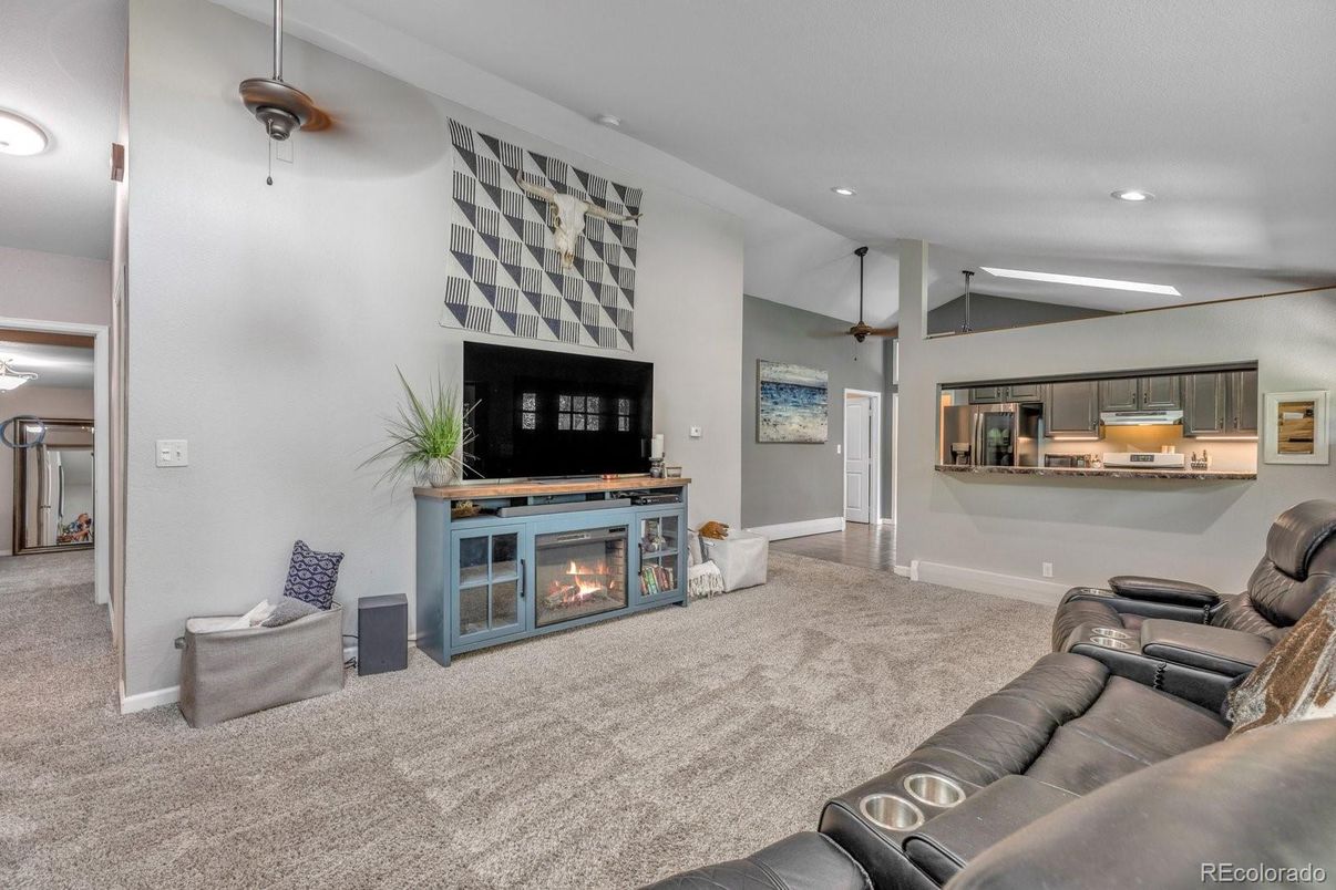 Home Theatre Room, Fireplace, Interior, Kitchen, Living room, Recessed Lighting