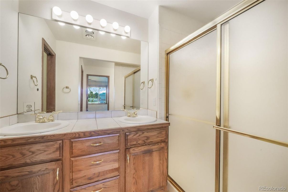 Bathroom, Dual Sink Vanities, Glass Shower, Interior, Tile Countertops