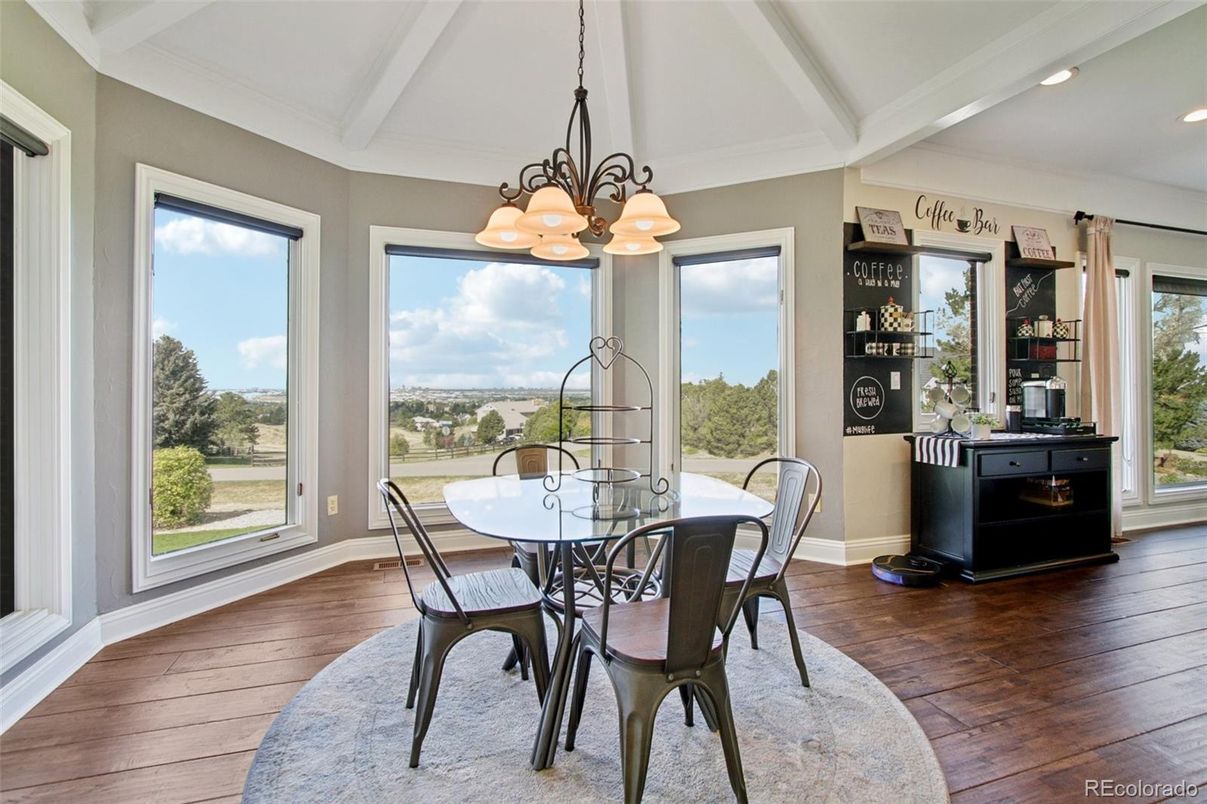 Chandelier, Dining room, Interior, Recessed Lighting, Wood Texture Flooring