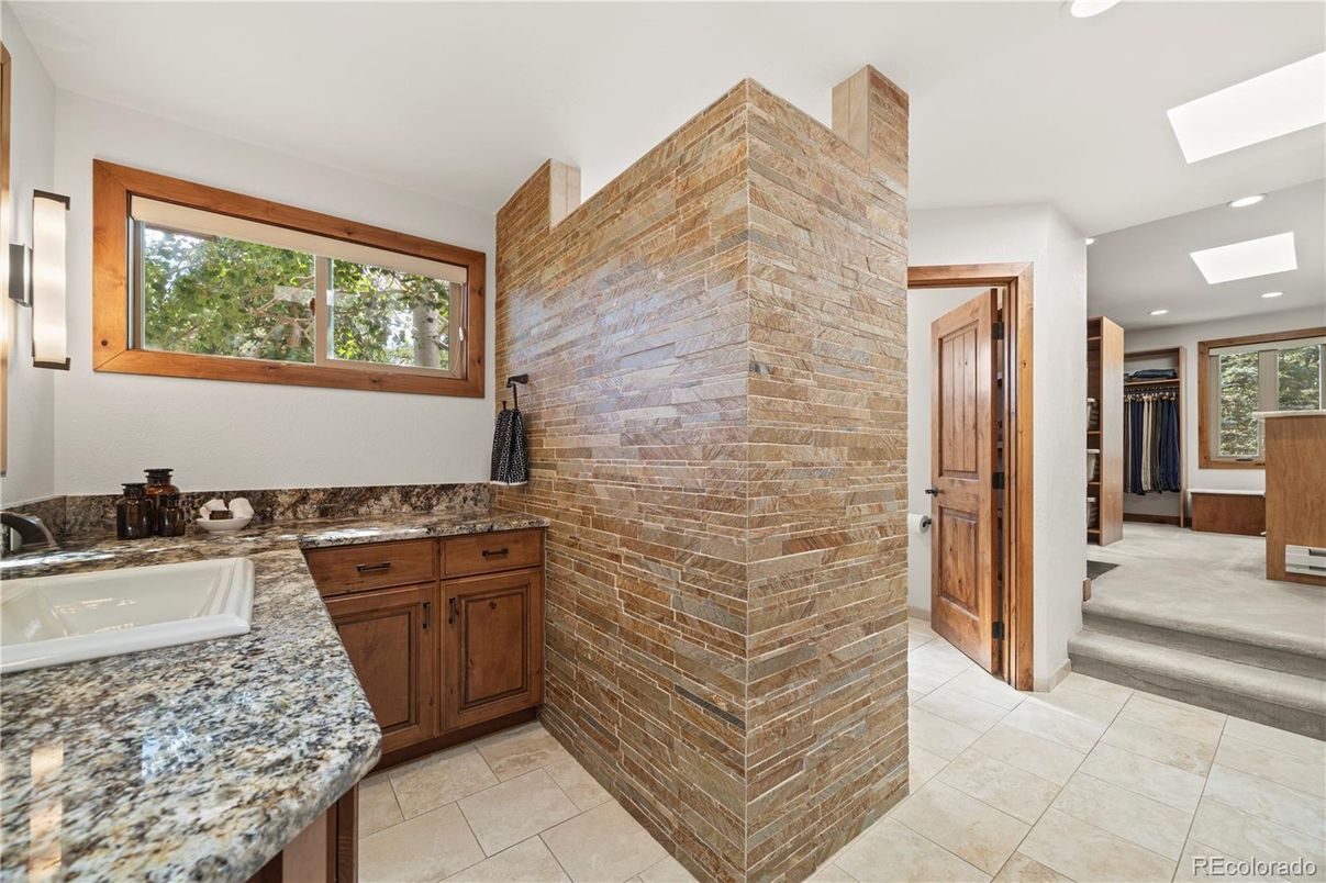 Bathroom, Interior, Recessed Lighting, Stone Walls