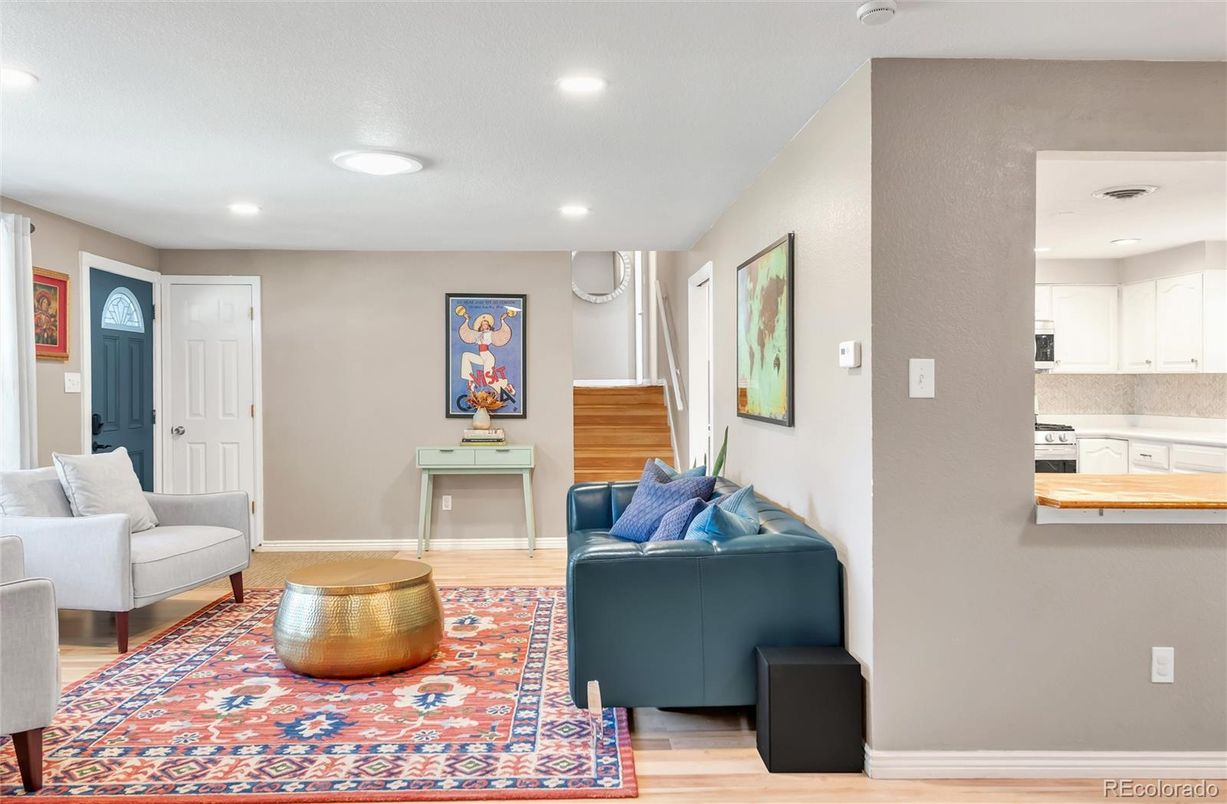 Interior, Kitchen, Living room, Recessed Lighting, Wood Texture Flooring
