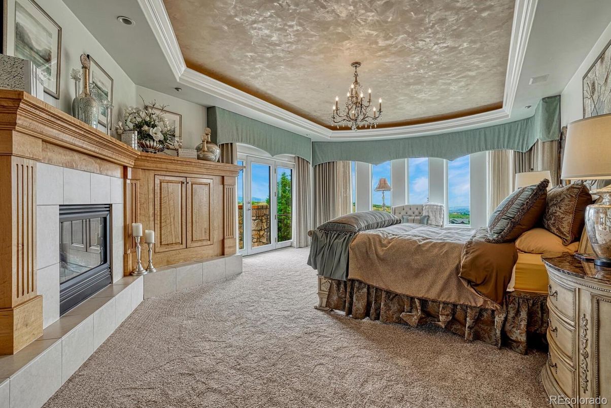 Bedroom, Chandelier, Fireplace, Interior
