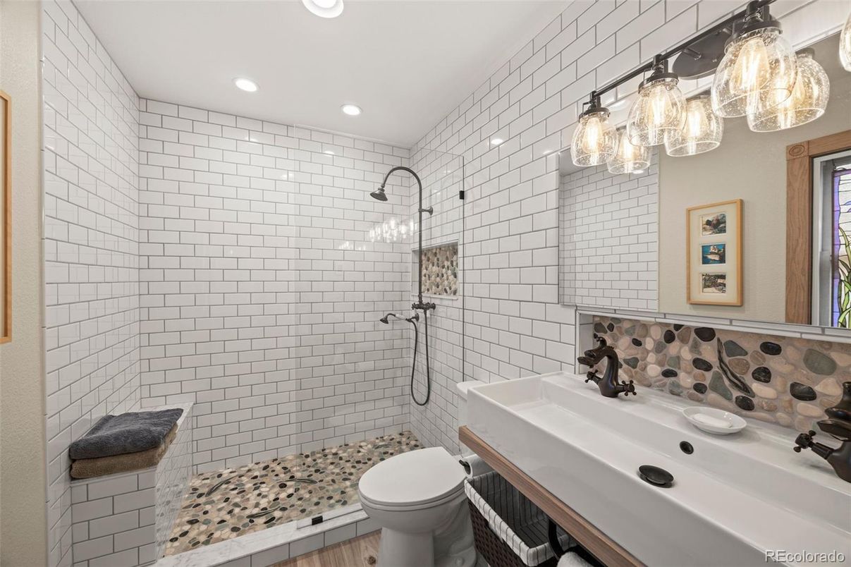 Bathroom, Interior, Recessed Lighting, Wood Texture Flooring