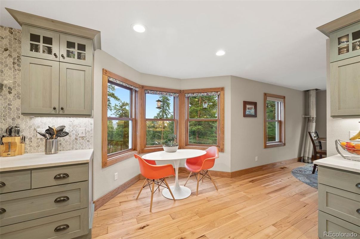 Dining room, Interior, Recessed Lighting, Wood Texture Flooring