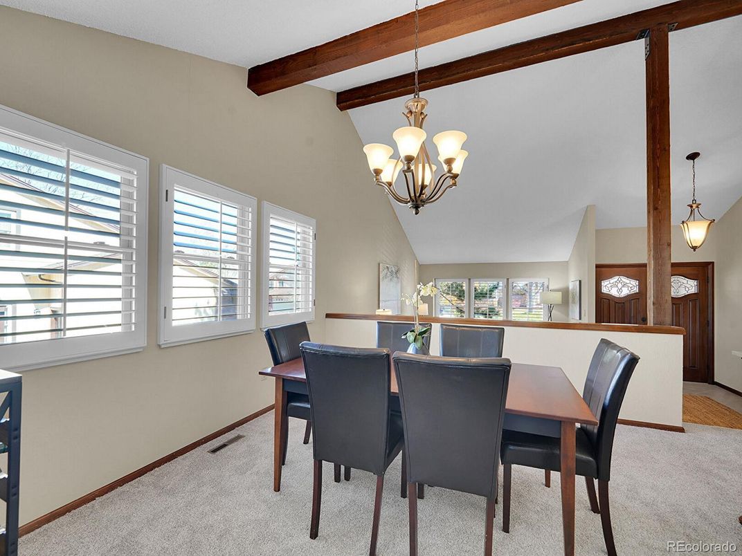 Chandelier, Dining room, Interior, Pendant Lights, Wooden Beams