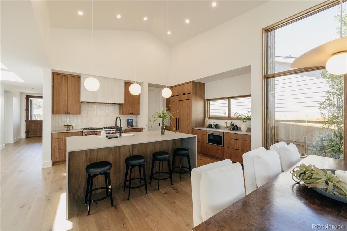 Interior, Kitchen, Pendant Lights, Recessed Lighting, Wood Texture Flooring