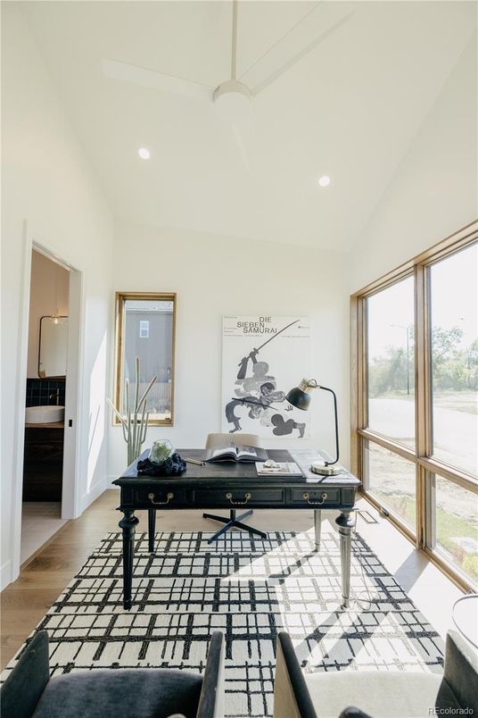 Home Office, Interior, Recessed Lighting, Wood Texture Flooring