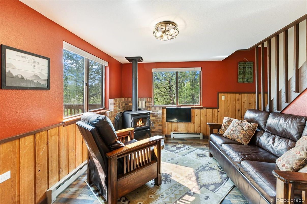 Fireplace, Interior, Living room, Wood Texture Flooring, Wooden Walls