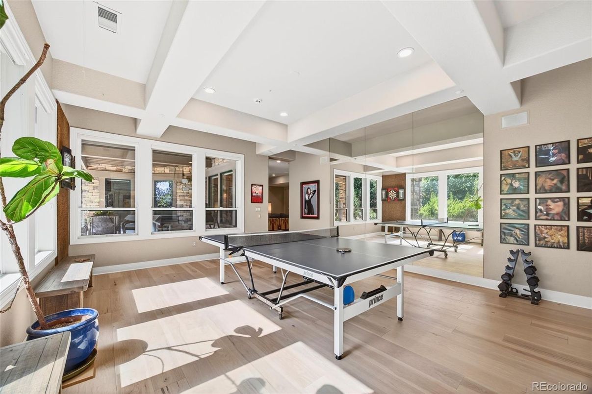 Game Room, Interior, Recessed Lighting, Wood Texture Flooring