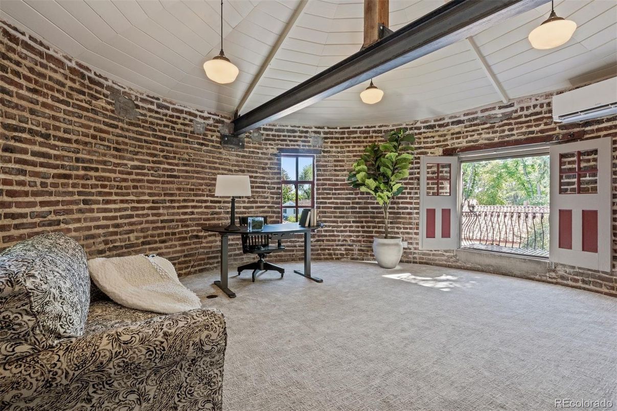 Home Office, Interior, Pendant Lights, Stone Walls