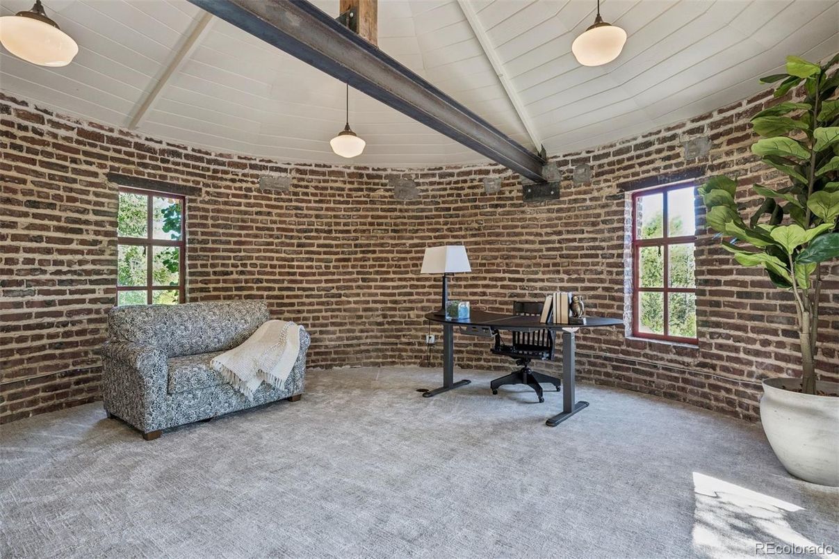 Home Office, Interior, Pendant Lights, Stone Walls