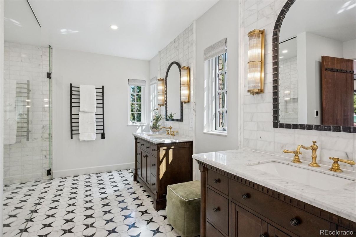 Bathroom, Dual Sink Vanities, Glass Shower, Interior, Recessed Lighting
