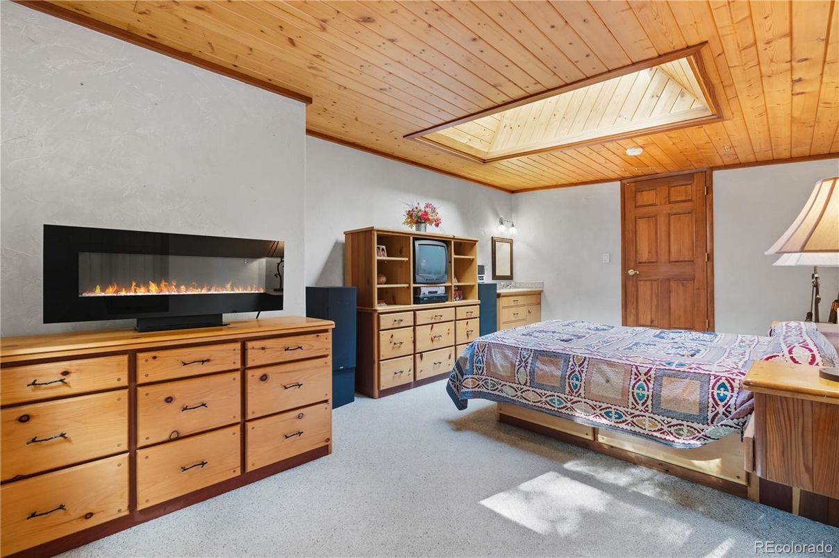 Bedroom, Fireplace, Interior, Wooden Ceilings