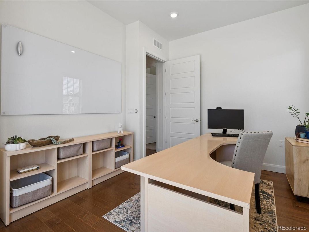Home Office, Interior, Recessed Lighting, Wood Texture Flooring