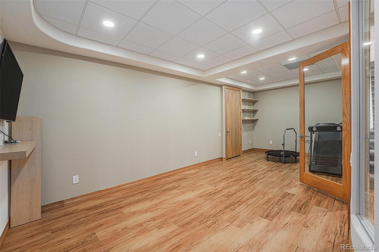 Fireplace, Interior, Recessed Lighting, Wood Texture Flooring
