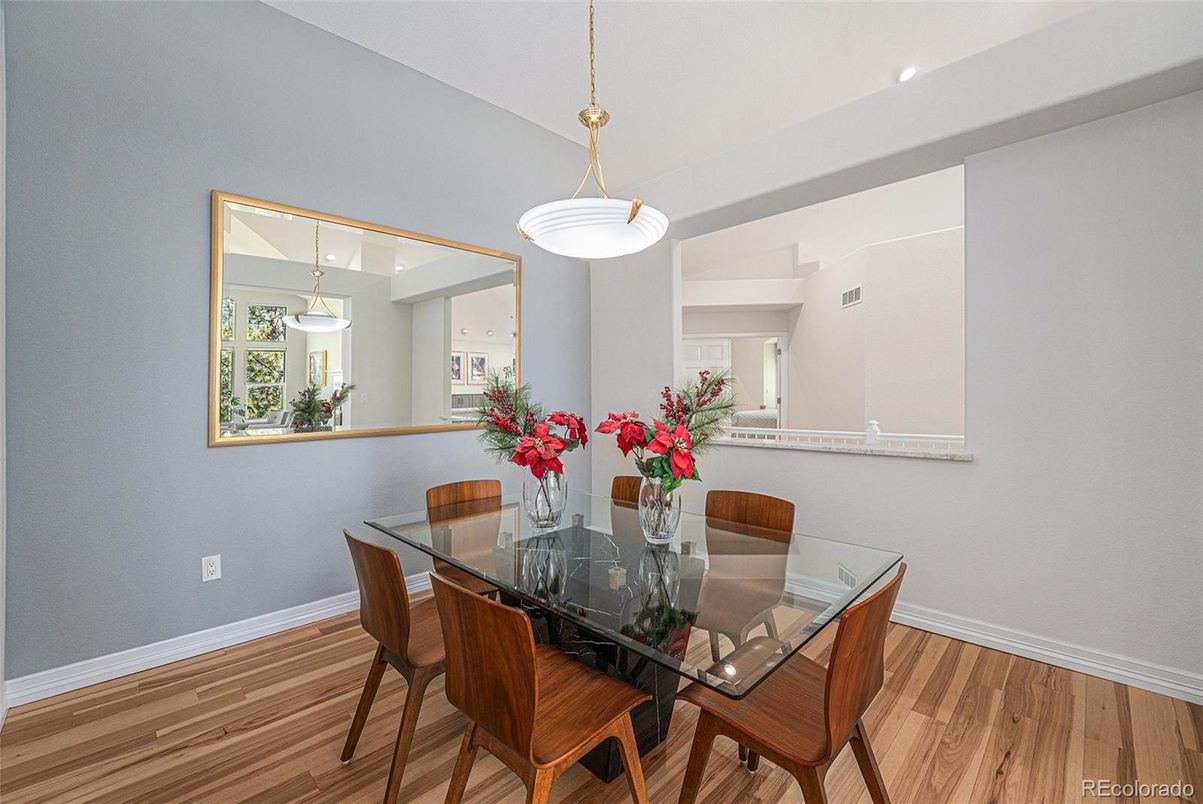 Dining room, Interior, Pendant Lights, Wood Texture Flooring