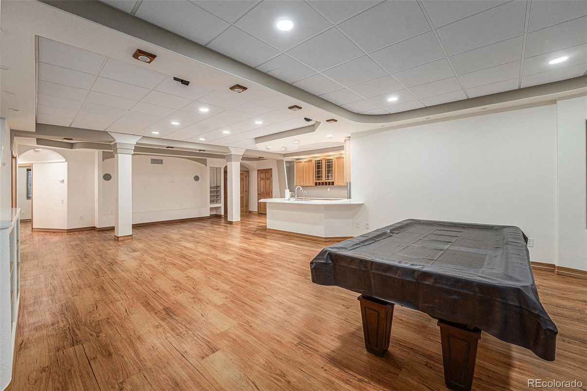 Game Room, Interior, Recessed Lighting, Wood Texture Flooring