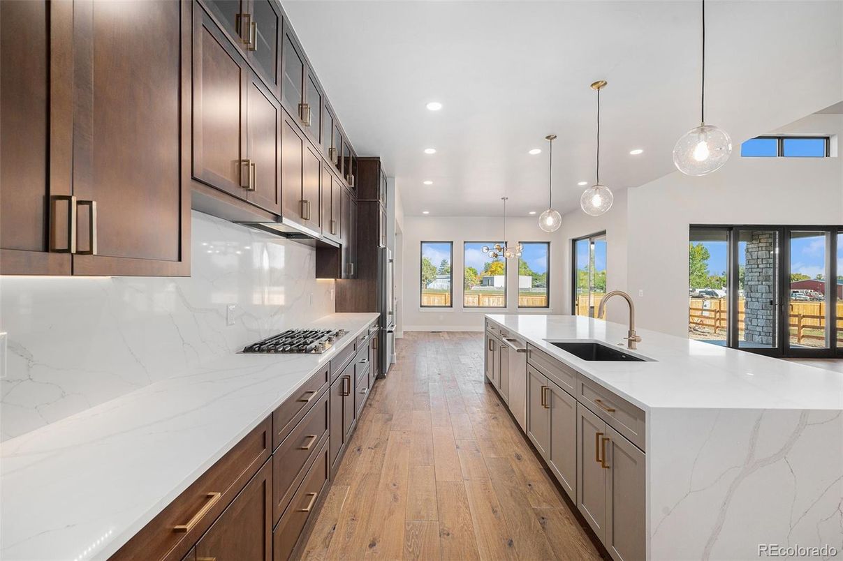 Interior, Kitchen, Pendant Lights, Recessed Lighting, Wood Texture Flooring