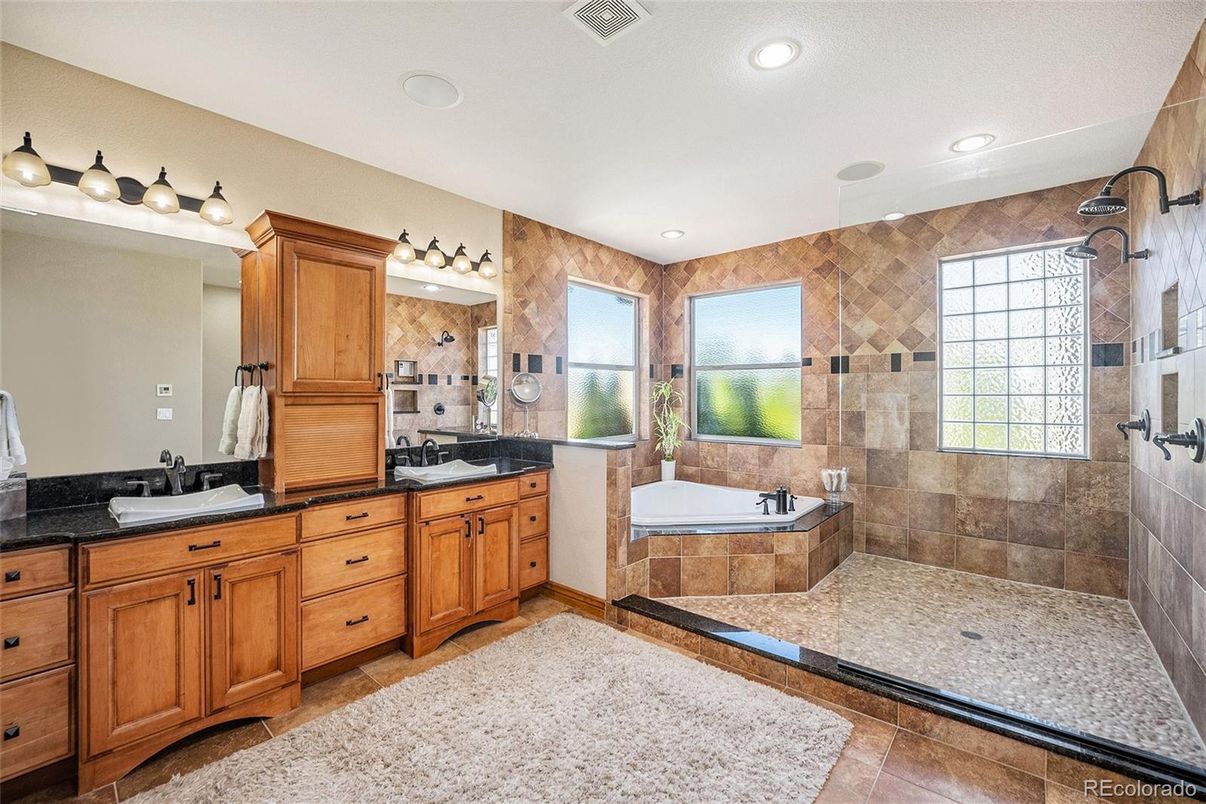 Bathroom, Dual Sink Vanities, Glass Shower, Interior, Recessed Lighting