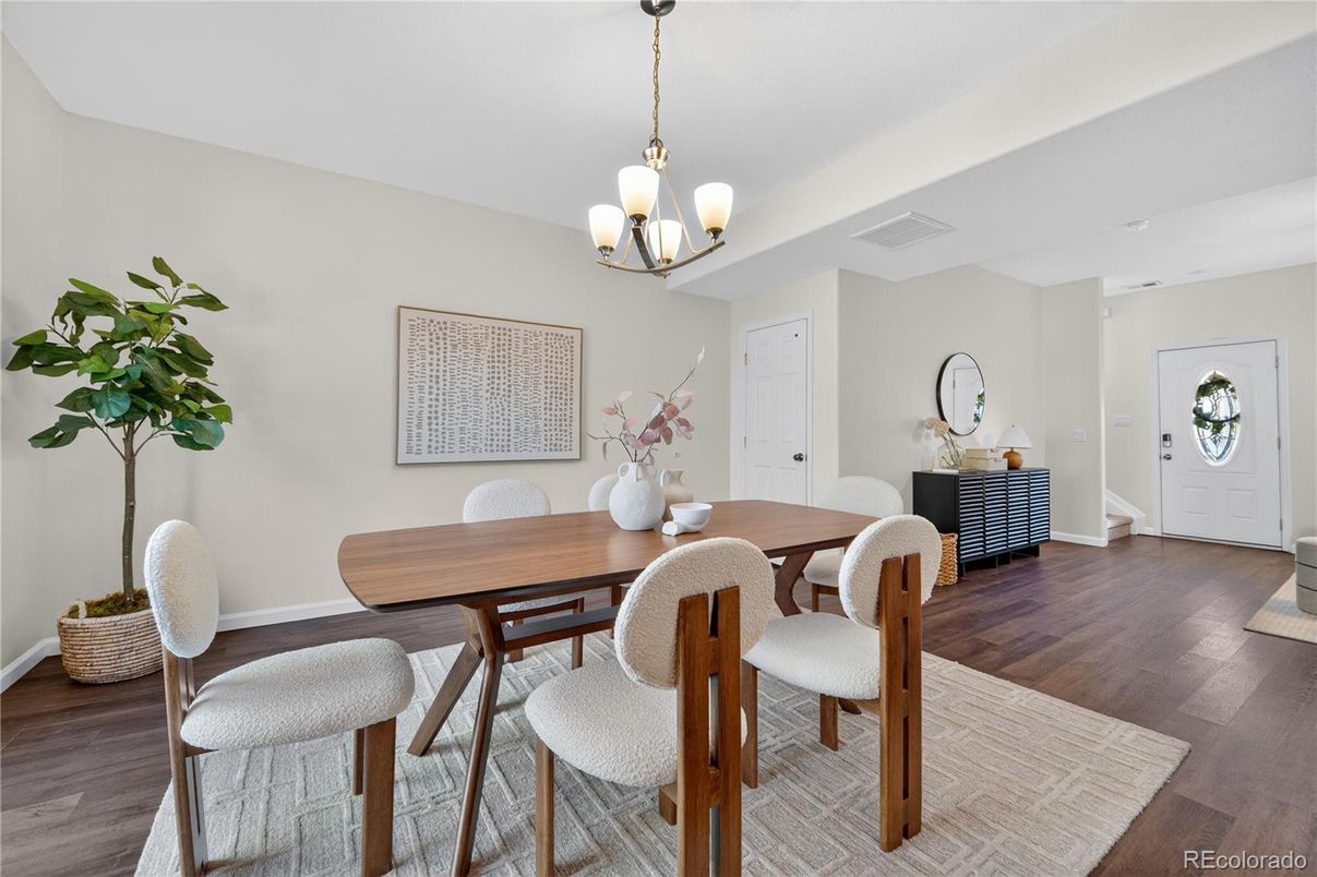Chandelier, Dining room, Interior, Wood Texture Flooring