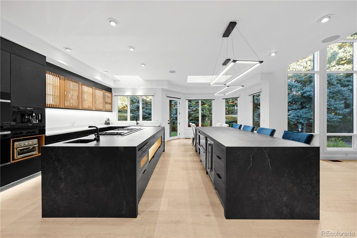 Interior, Kitchen, Pendant Lights, Recessed Lighting, Wood Texture Flooring