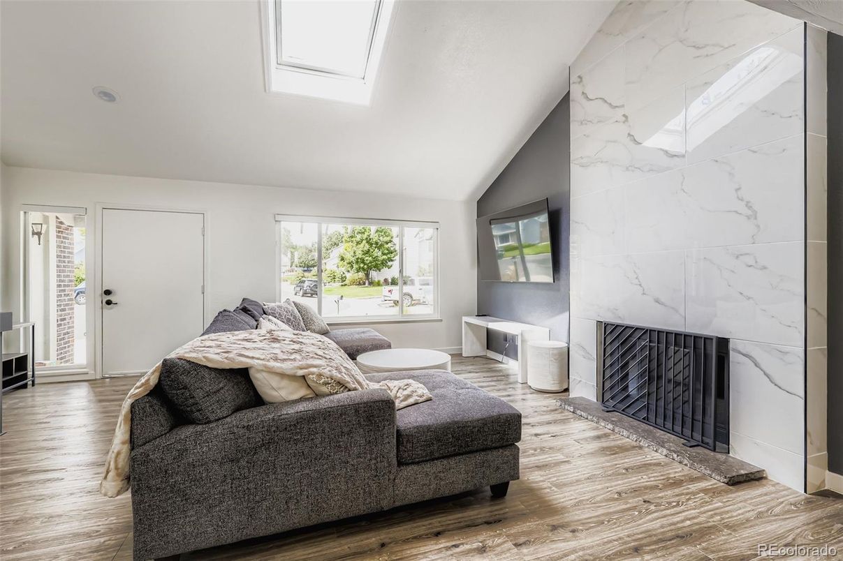 Fireplace, Interior, Living room, Marble Walls, Wood Texture Flooring