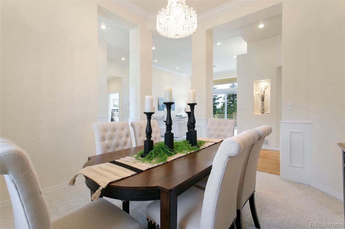 Chandelier, Dining room, Interior, Recessed Lighting