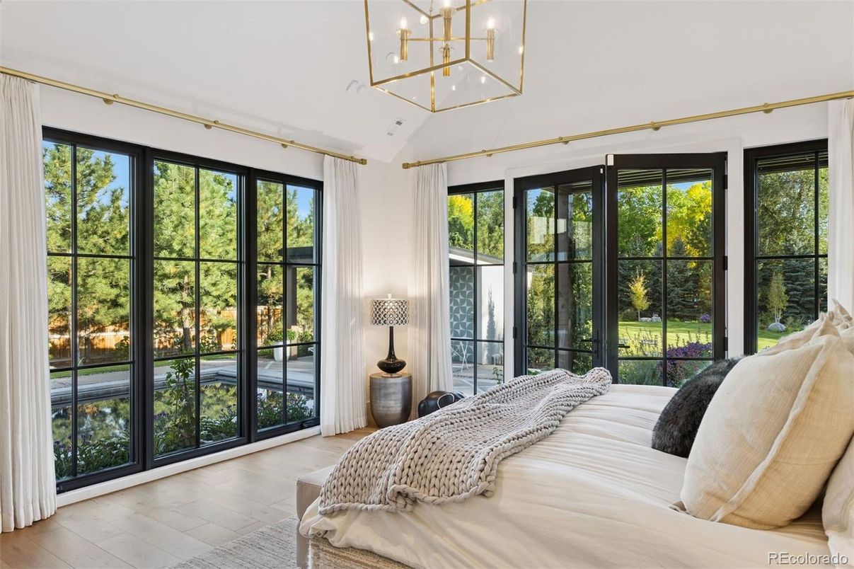 Bedroom, Interior, Pendant Lights, Wood Texture Flooring