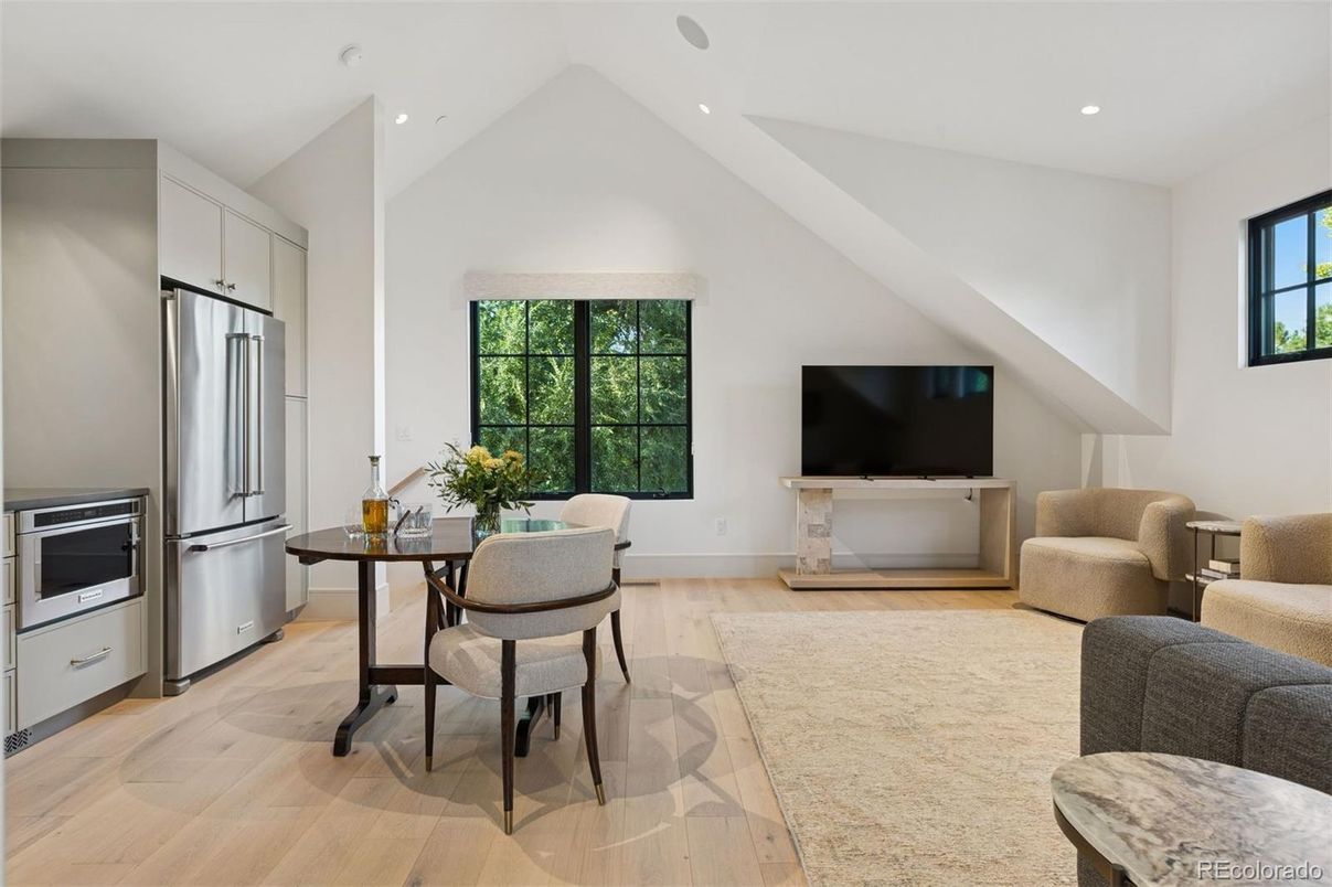 Home Office, Interior, Kitchen, Recessed Lighting, Stainless Steel Appliances, Wood Texture Flooring