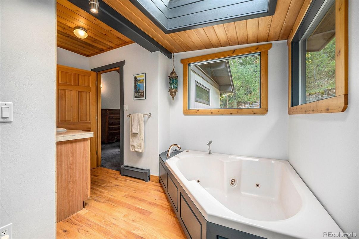 Bathroom, Interior, Wooden Ceilings, Wood Texture Flooring