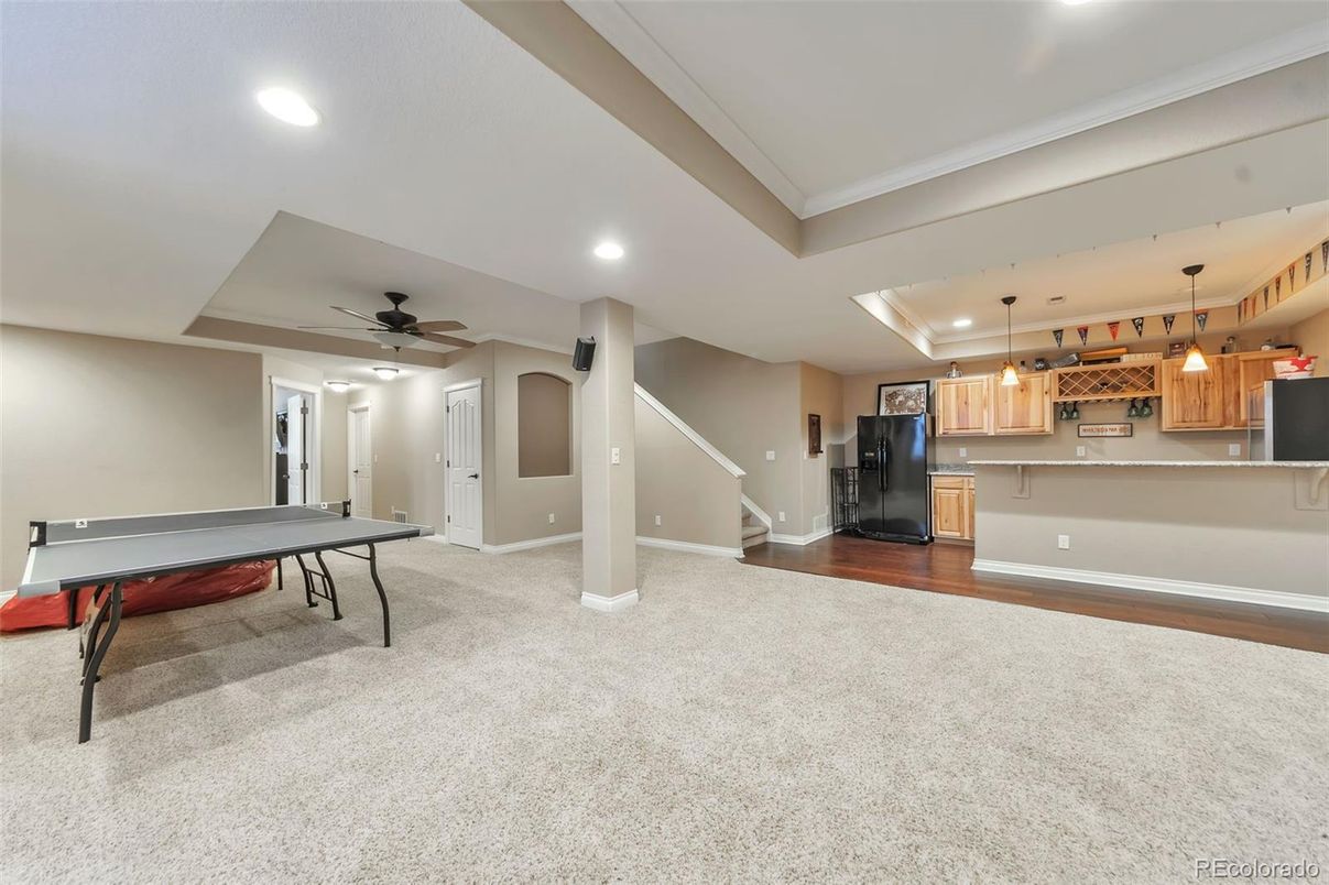 Game Room, Interior, Pendant Lights, Recessed Lighting, Wood Texture Flooring