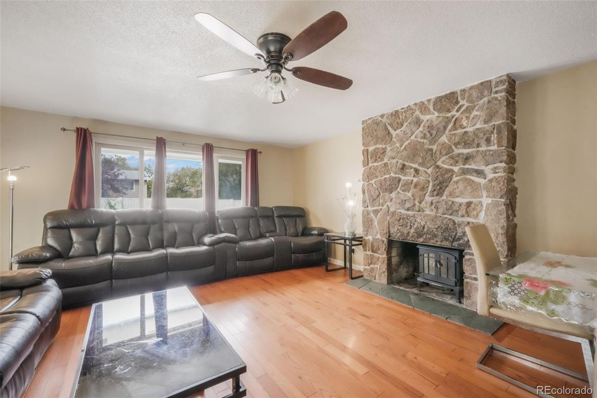 Fireplace, Interior, Living room, Stone Walls, Wood Texture Flooring