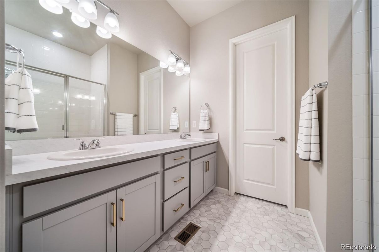 Bathroom, Dual Sink Vanities, Glass Shower, Interior, Recessed Lighting
