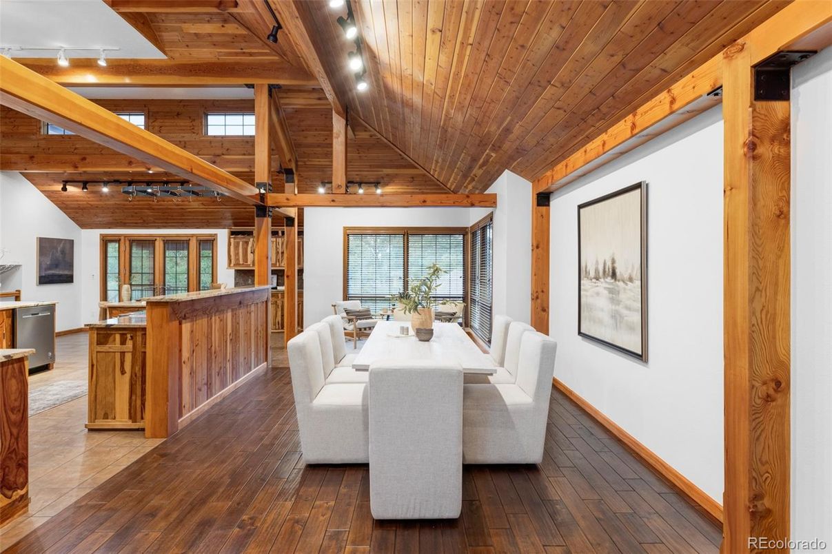 Dining room, Interior, Wooden Beams, Wooden Ceilings, Wood Texture Flooring, Wooden Walls