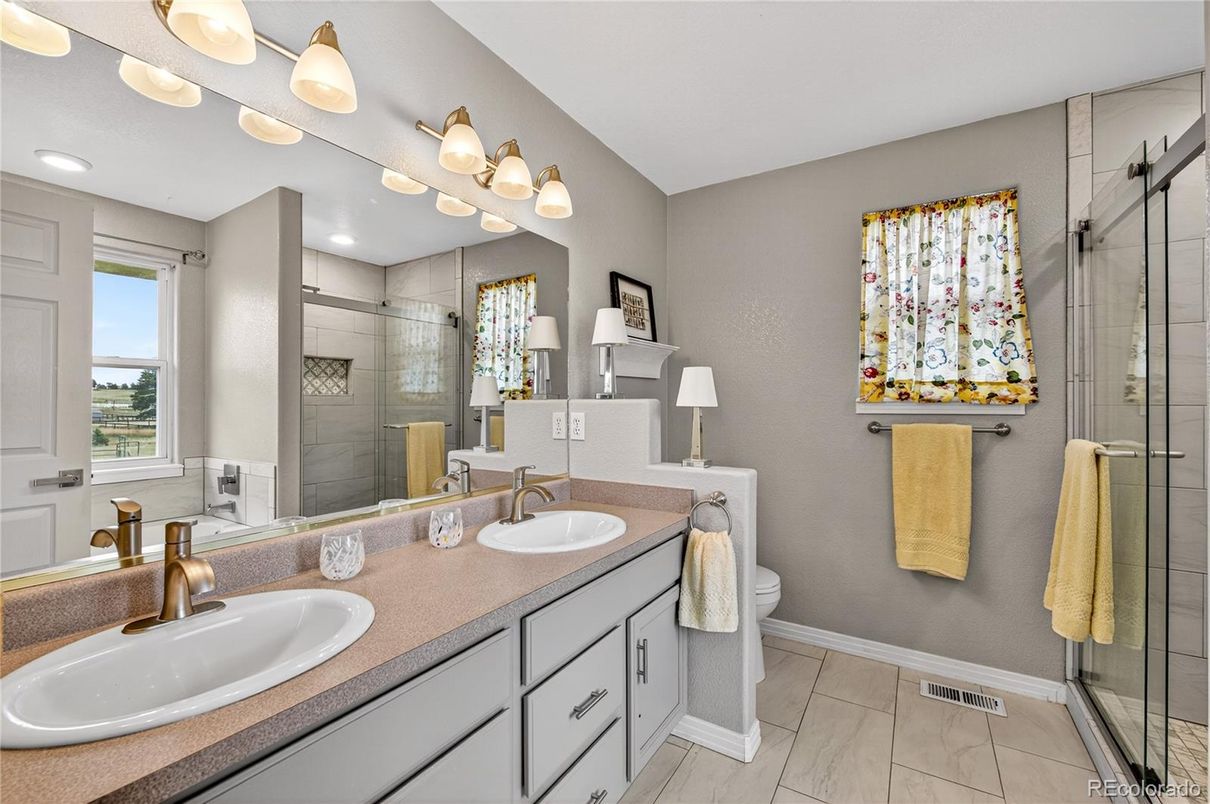 Bathroom, Dual Sink Vanities, Glass Shower, Interior, Recessed Lighting