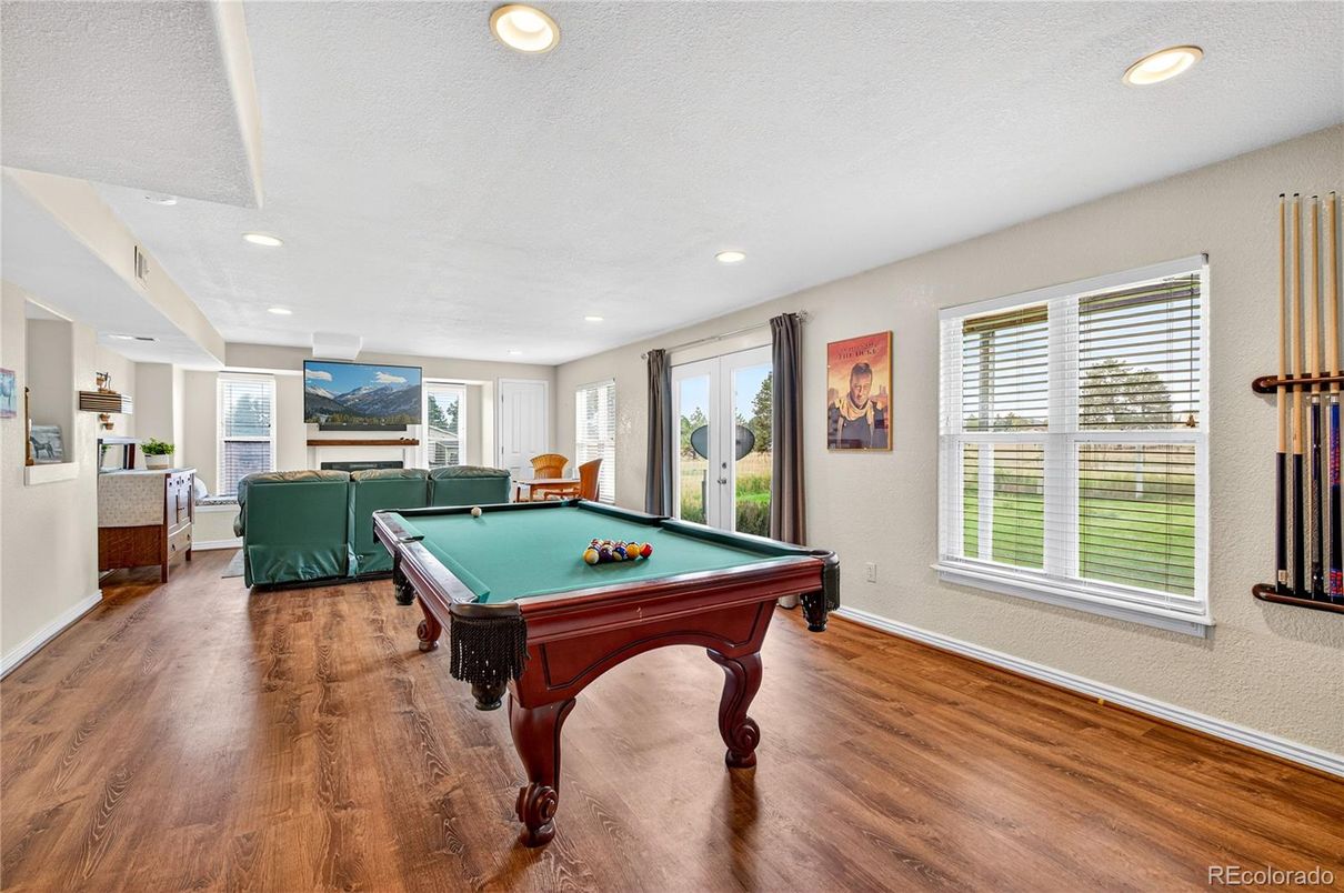 Billiard Table, Game Room, Interior, Recessed Lighting, Wood Texture Flooring