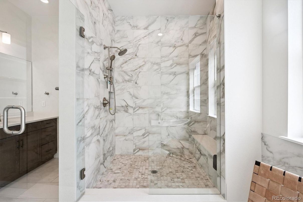 Bathroom, Glass Shower, Interior, Marble Walls