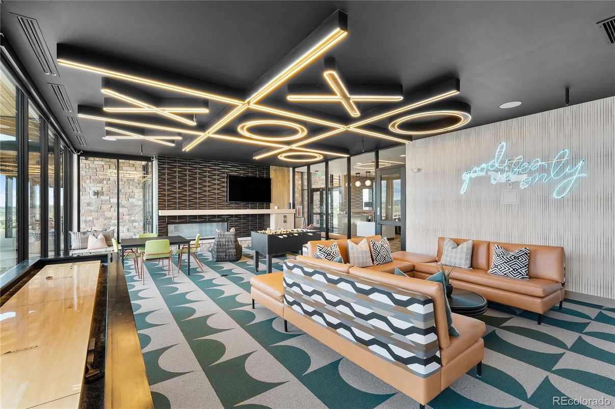 Dining room, Interior, Living room, Recessed Lighting, Stone Walls