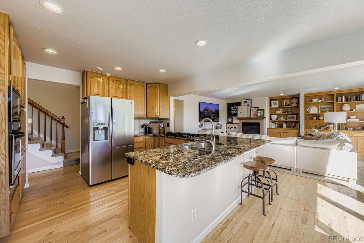 Interior, Kitchen, Living room, Recessed Lighting, Wood Texture Flooring