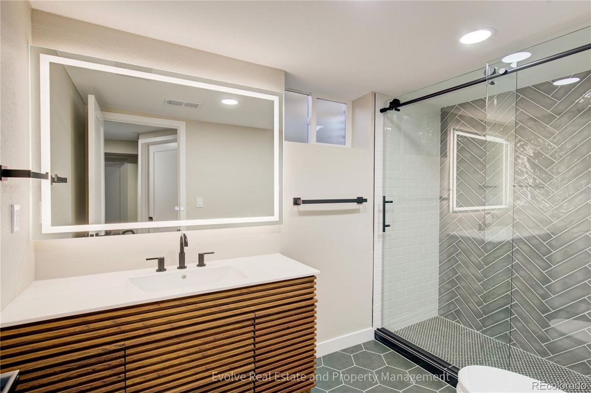 Bathroom, Glass Shower, Interior, Recessed Lighting