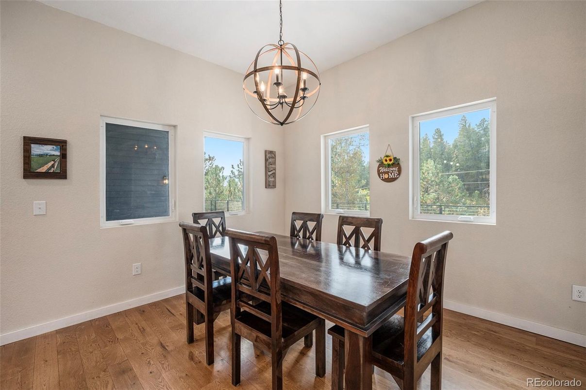 Chandelier, Dining room, Interior, Wood Texture Flooring