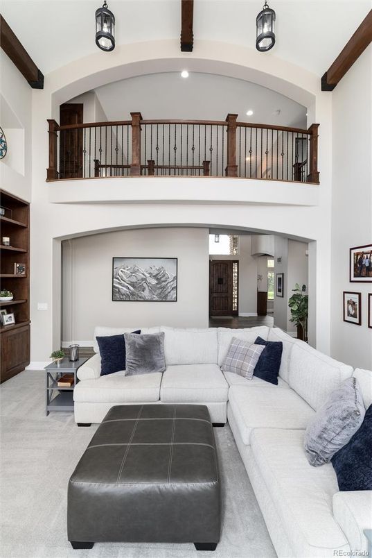 Interior, Living room, Recessed Lighting, Wooden Beams