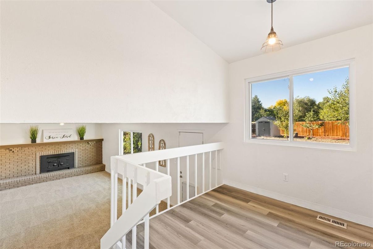 Fireplace, Interior, Pendant Lights, Wood Texture Flooring